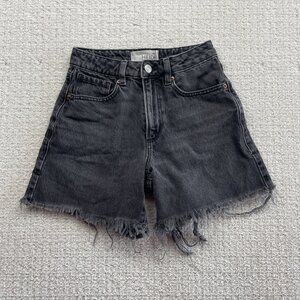 Y2K DYNAMITE Heidi A-Line Denim Distressed Shorts Raw Hem Wom Size 23 Dark Gray